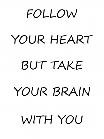 FOLLOW YOUR HEART BUT TAKE YOUR BRAIN WITH YOU