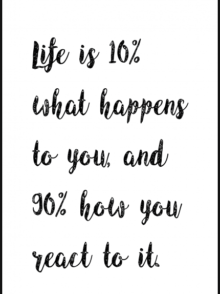 life is 10% what happens to you, and 90% how you react to its .
