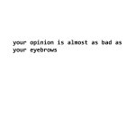 Your opinion is almost as bad as your eyebrows